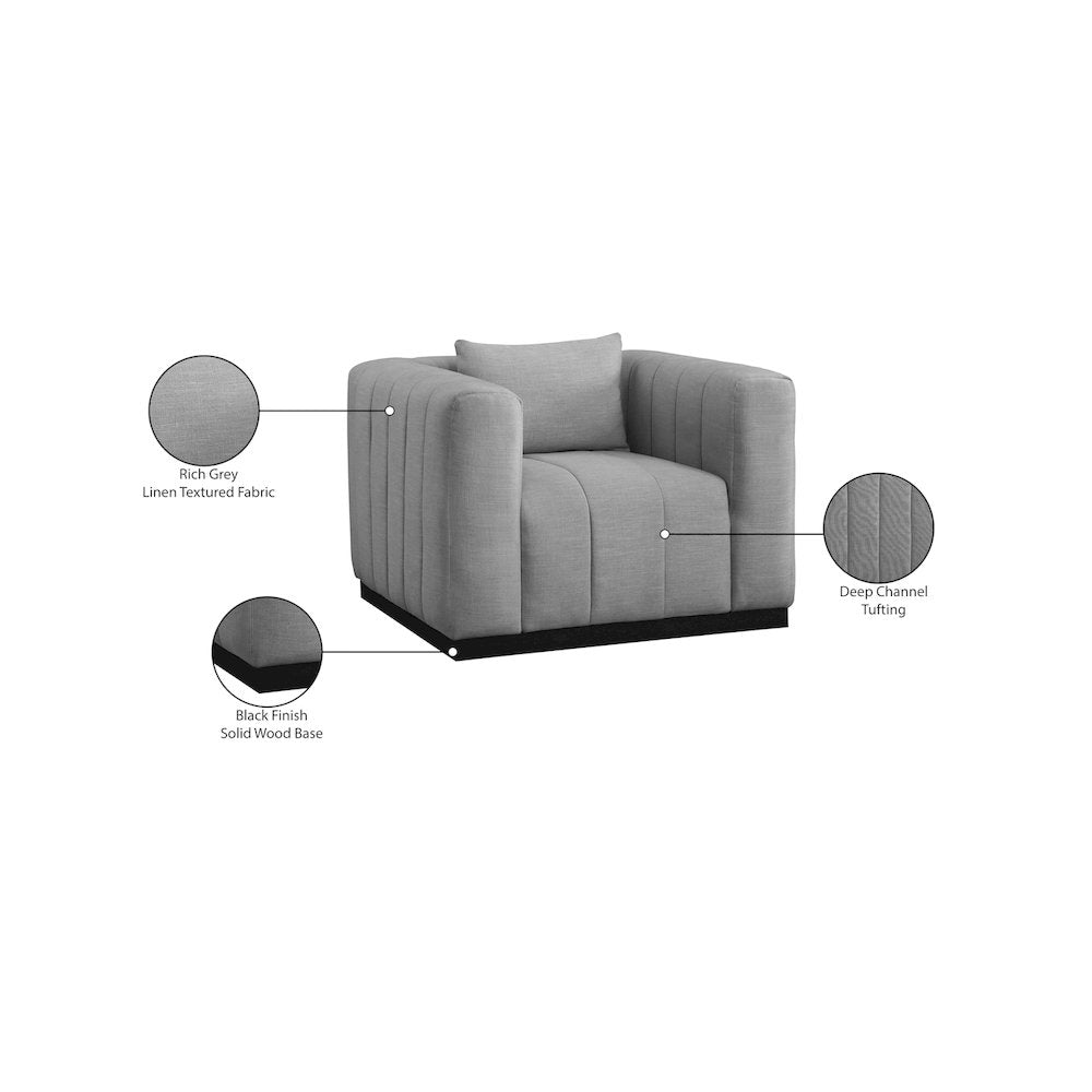 Lucia Grey Linen Textured Fabric Chair