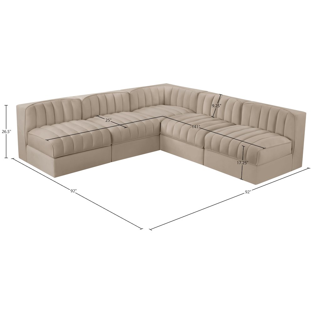 Rummi Beige Velvet Performance Fabric Upholstered 5pc. Modular Sectional