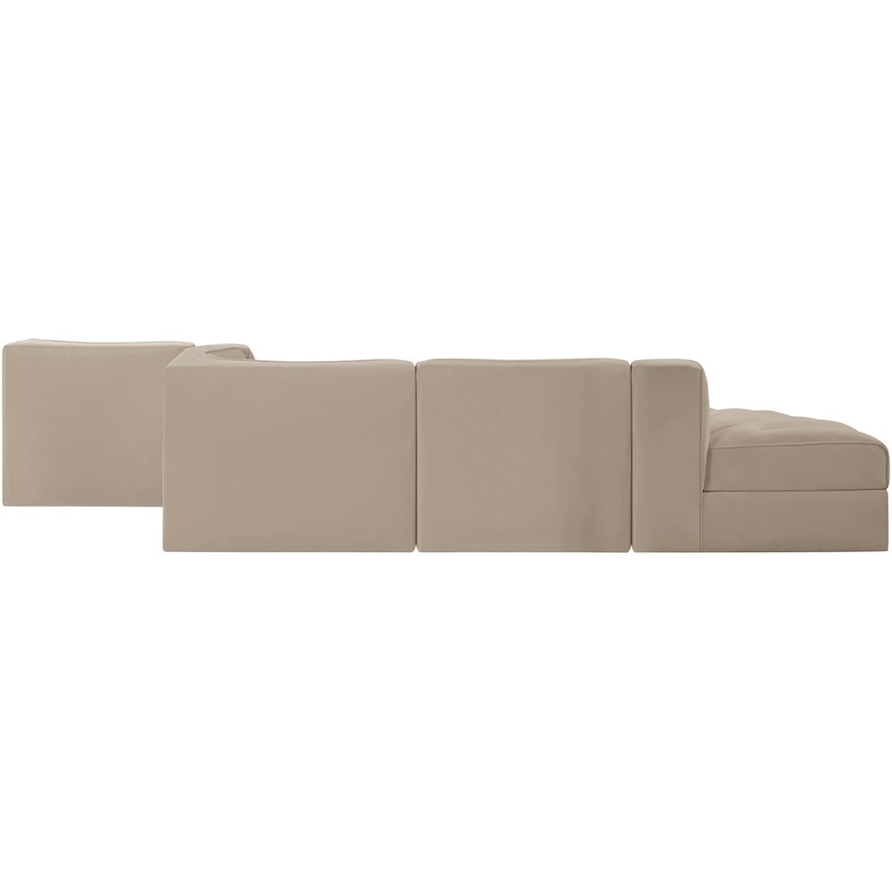 Rummi Beige Velvet Performance Fabric Upholstered 5pc. Modular Sectional