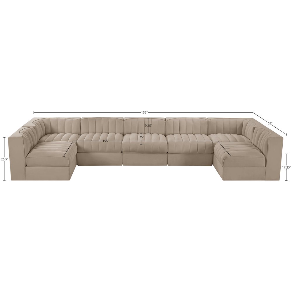 Rummi Beige Velvet Performance Fabric Upholstered 7pc. Modular Sectional