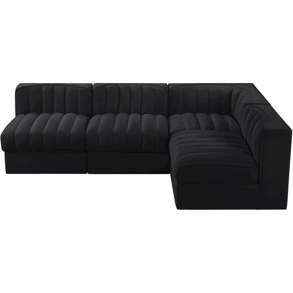 Rummi Black Velvet Performance Fabric Upholstered 4pc. Modular Sectional