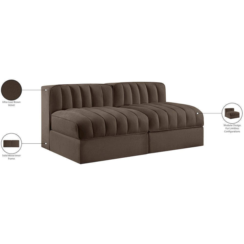 Rummi Brown Velvet Performance Fabric Upholstered 2pc. Modular Loveseat