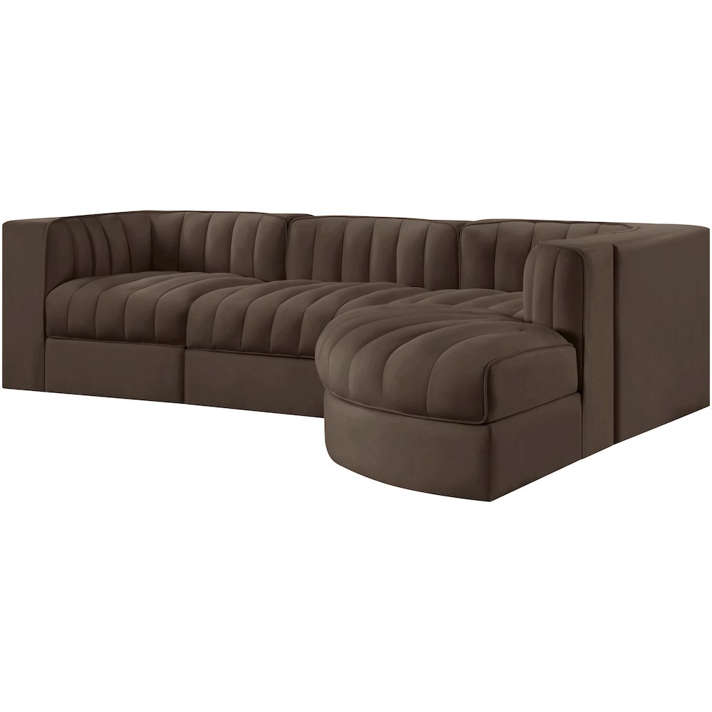 Rummi Brown Velvet Performance Fabric Upholstered 4pc. Modular Sectional