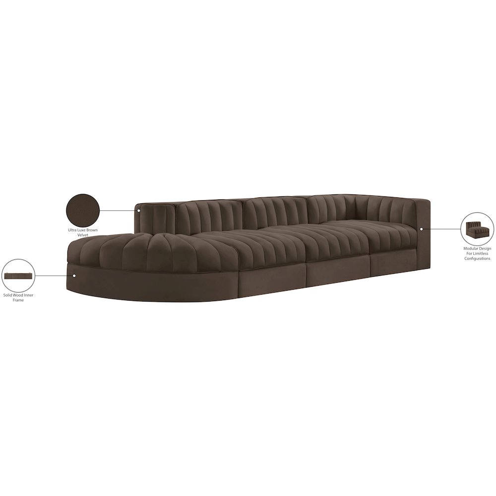 Rummi Brown Velvet Performance Fabric Upholstered 4pc. Modular Sectional
