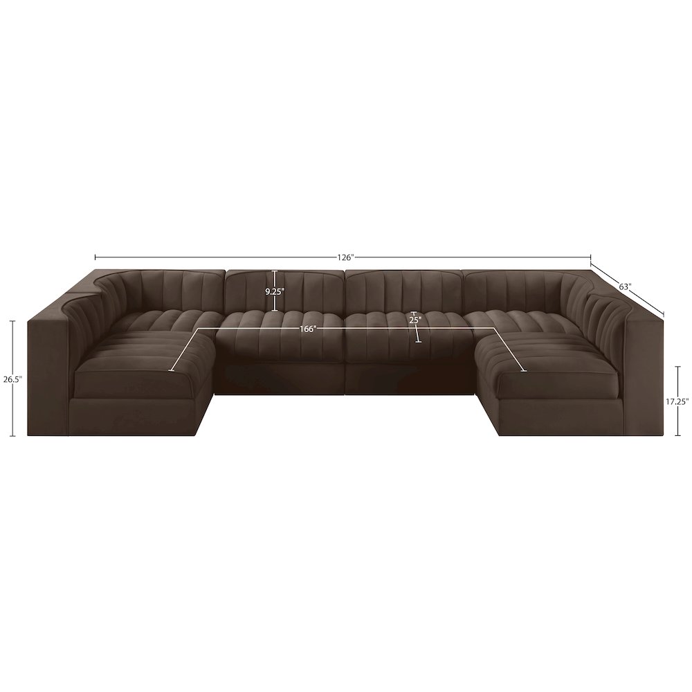 Rummi Brown Velvet Performance Fabric Upholstered 6pc. Modular Sectional