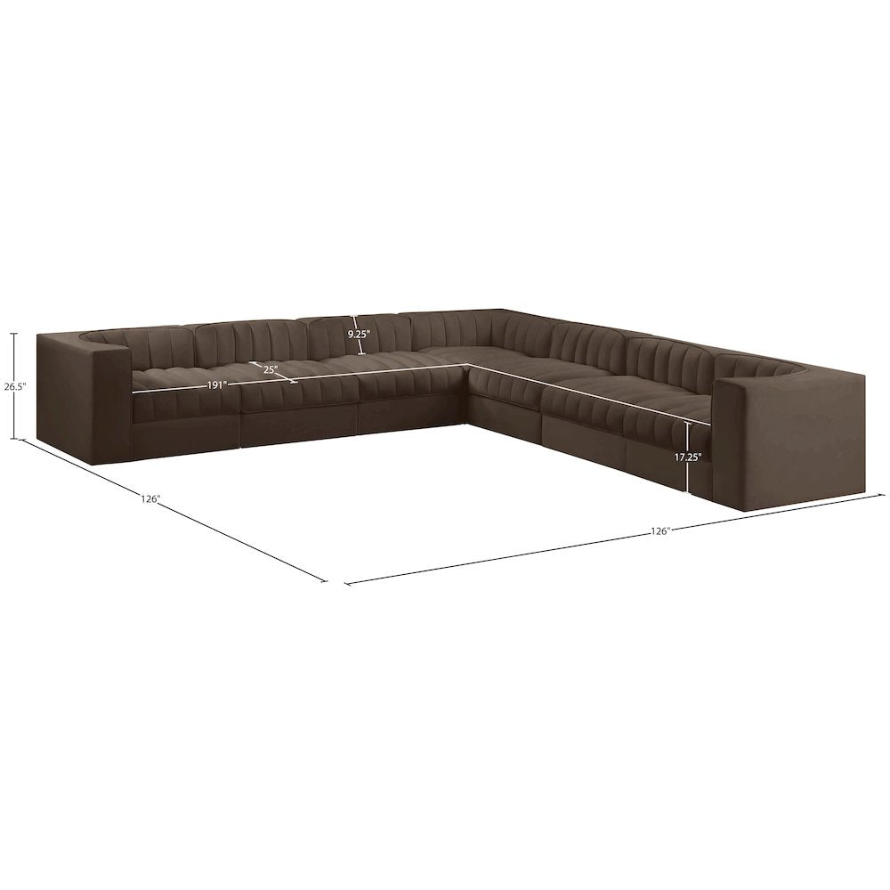 Rummi Brown Velvet Performance Fabric Upholstered 7pc. Modular Sectional