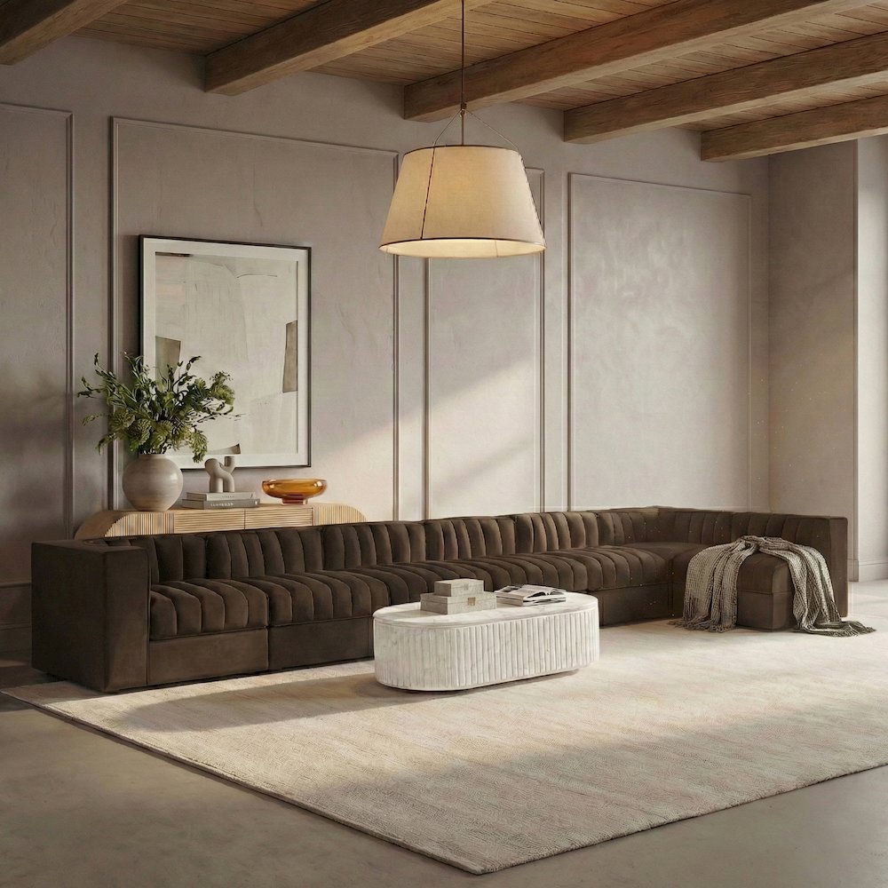 Rummi Brown Velvet Performance Fabric Upholstered 7pc. Modular Sectional