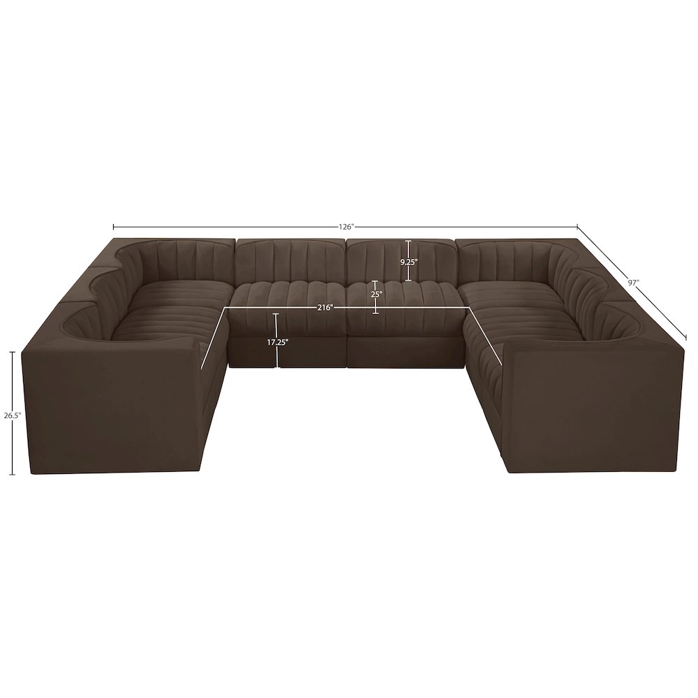Rummi Brown Velvet Performance Fabric Upholstered 8pc.Modular Sectional