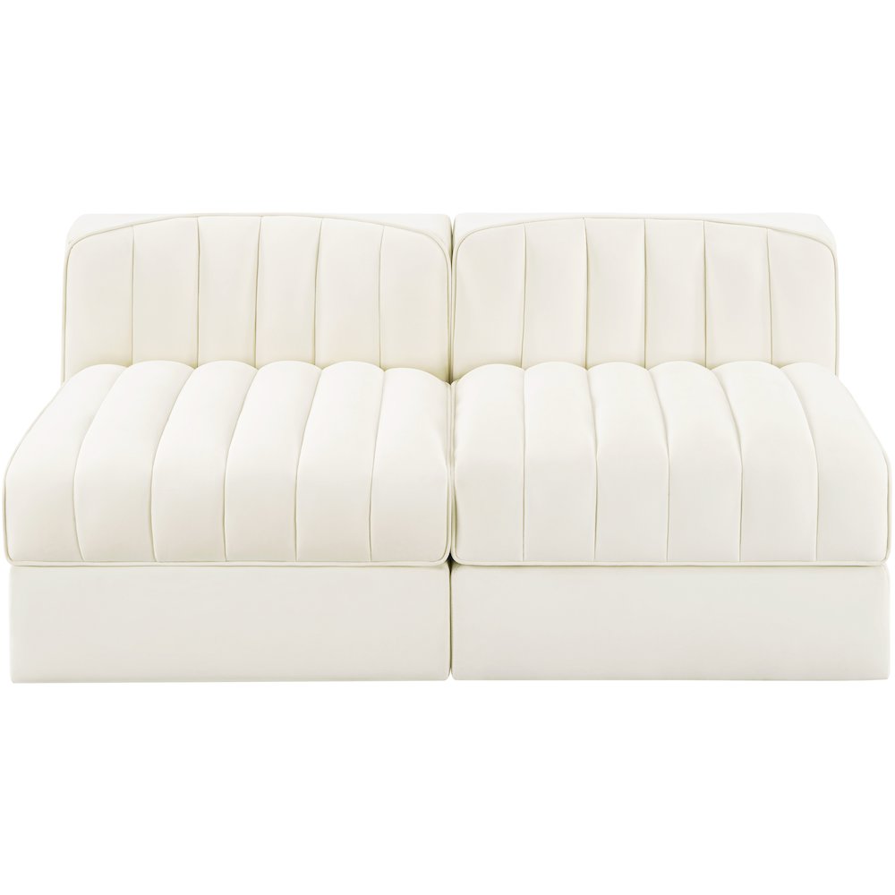 Rummi Cream Velvet Performance Fabric Upholstered 2pc. Modular Loveseat