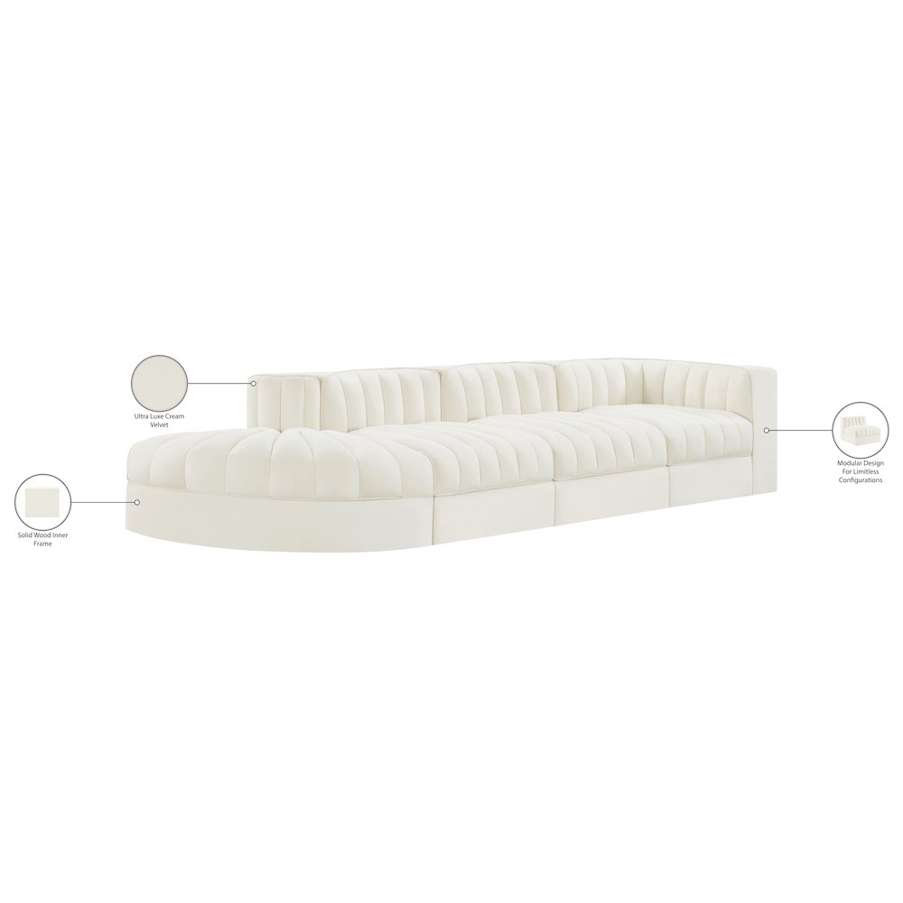 Rummi Cream Velvet Performance Fabric Upholstered 4pc. Modular Sectional