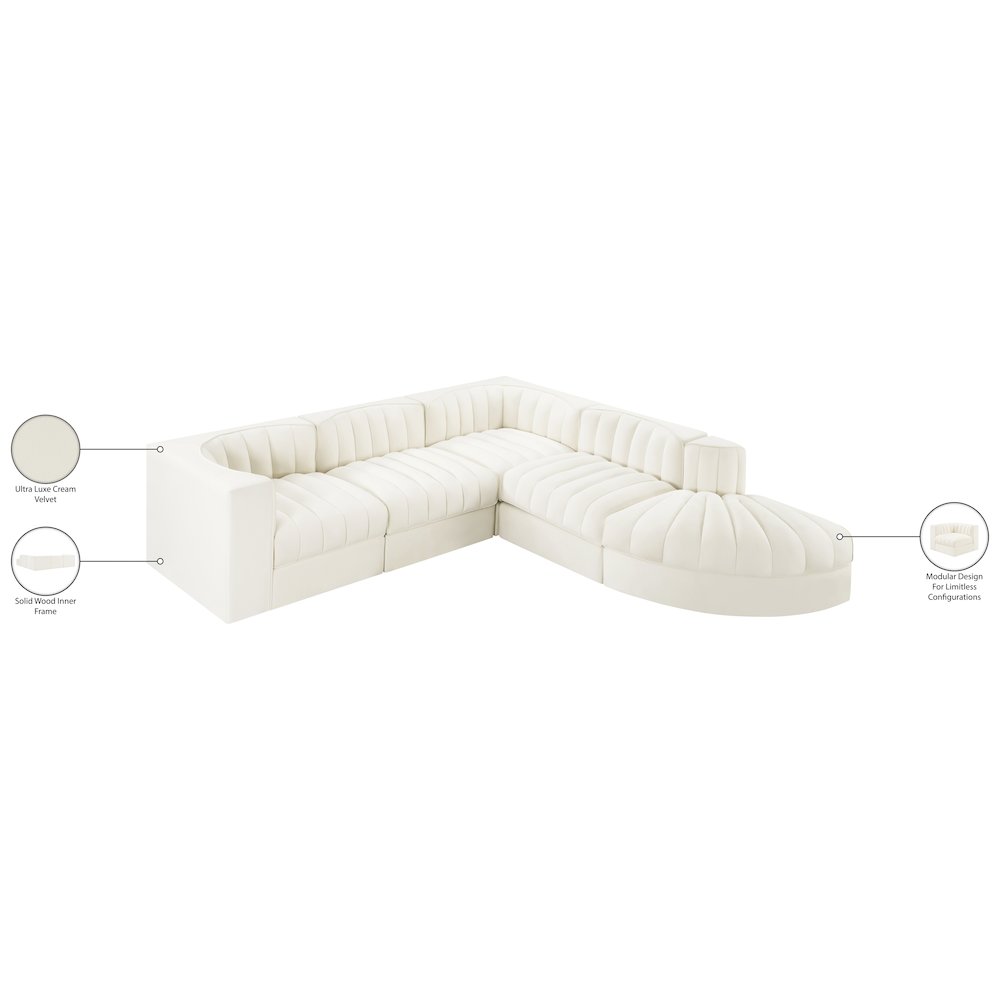 Rummi Cream Velvet Performance Fabric Upholstered 5pc. Modular Sectional