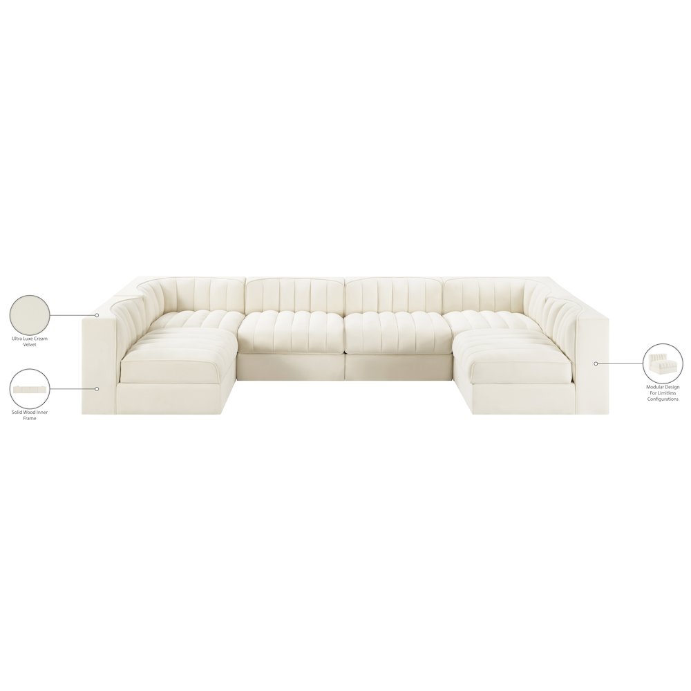 Rummi Cream Velvet Performance Fabric Upholstered 6pc. Modular Sectional