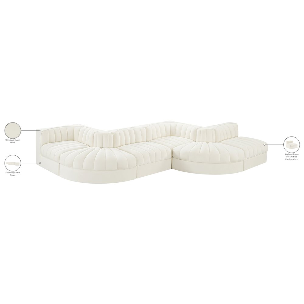 Rummi Cream Velvet Performance Fabric Upholstered 6pc. Modular Sectional