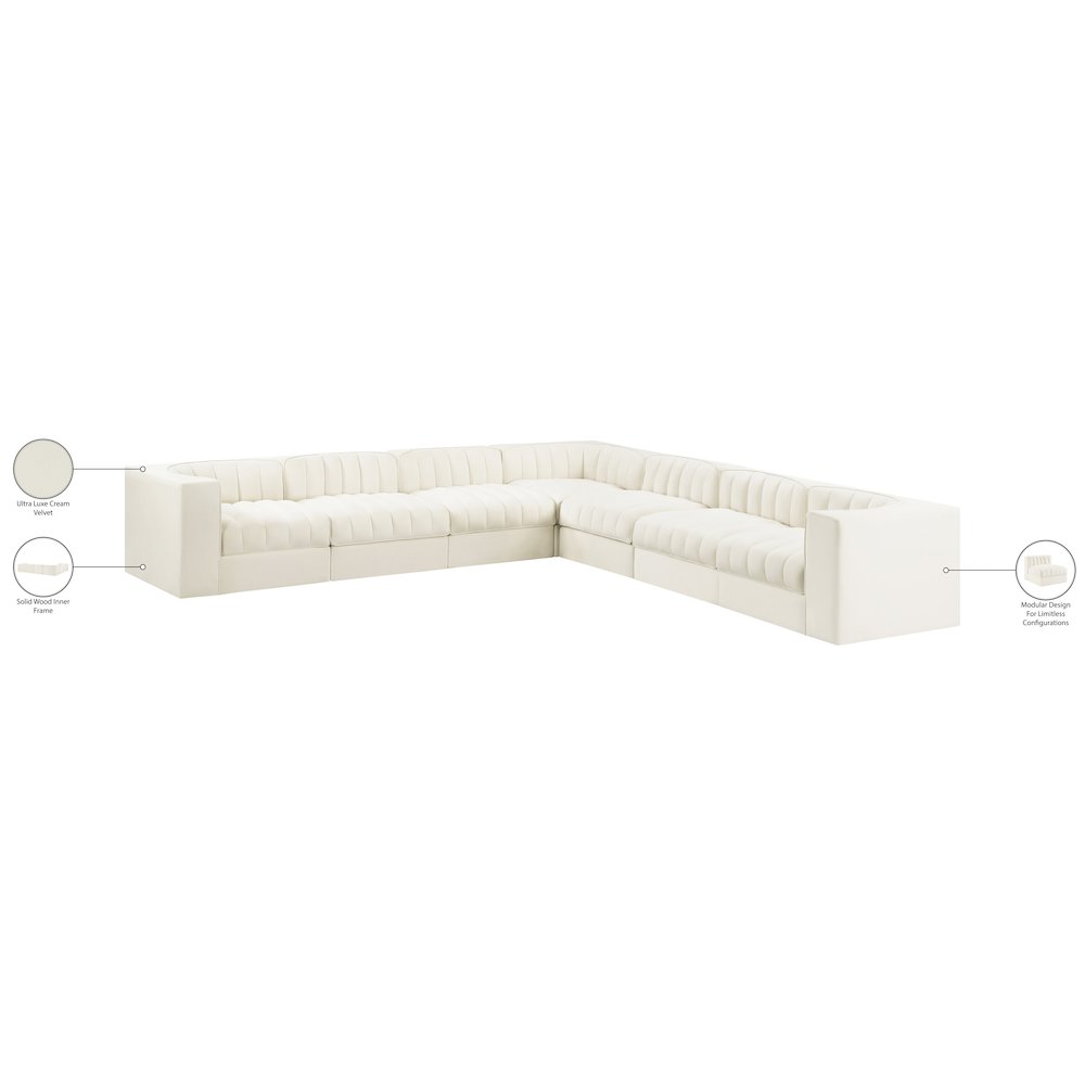 Rummi Cream Velvet Performance Fabric Upholstered 7pc. Modular Sectional