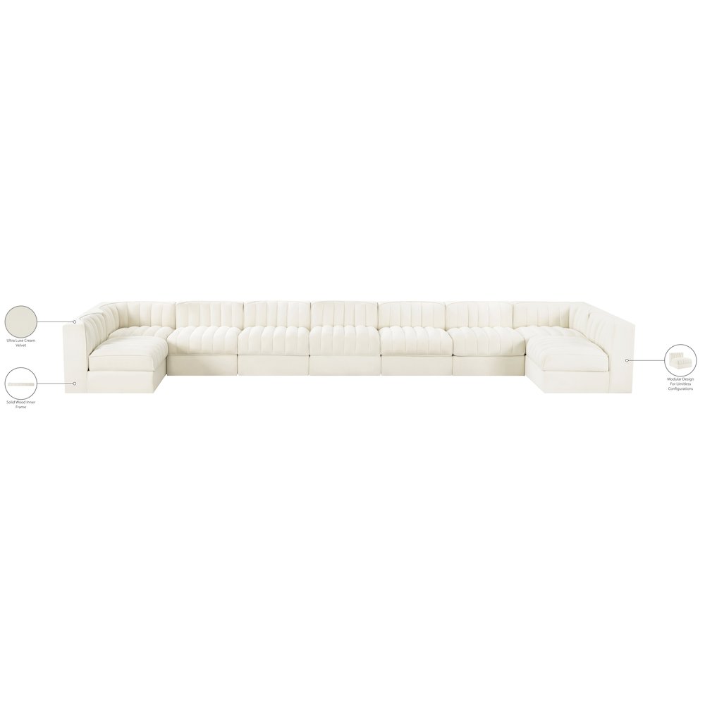 Rummi Cream Velvet Performance Fabric Upholstered 9pc. Modular Sectional