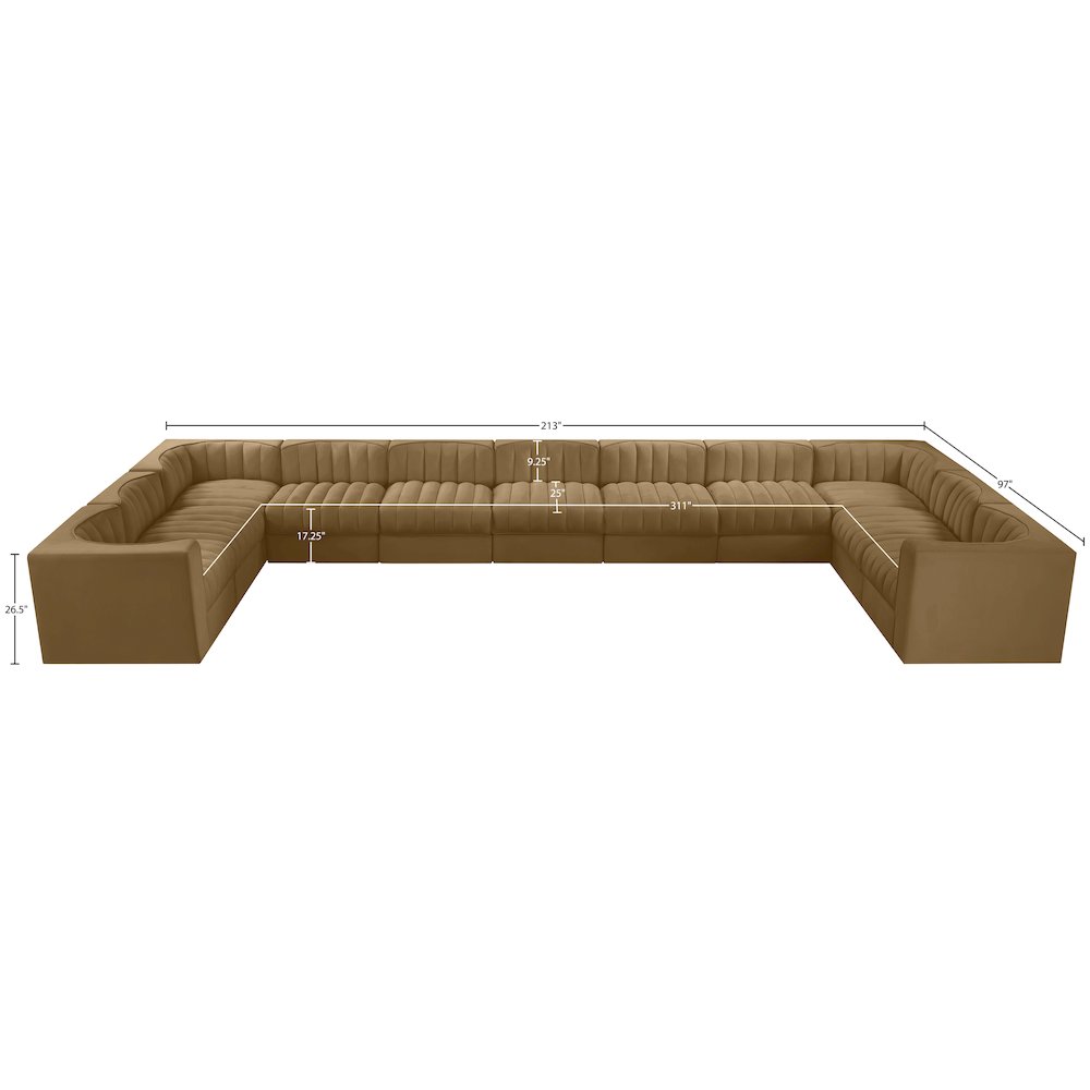 Rummi Saddle Velvet Performance Fabric Upholstered 11pc. Modular Sectional