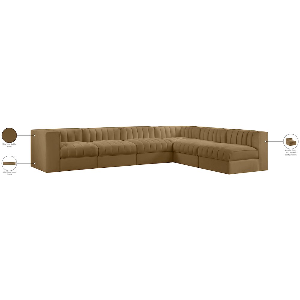 Rummi Saddle Velvet Performance Fabric Upholstered 6pc. Modular Sectional