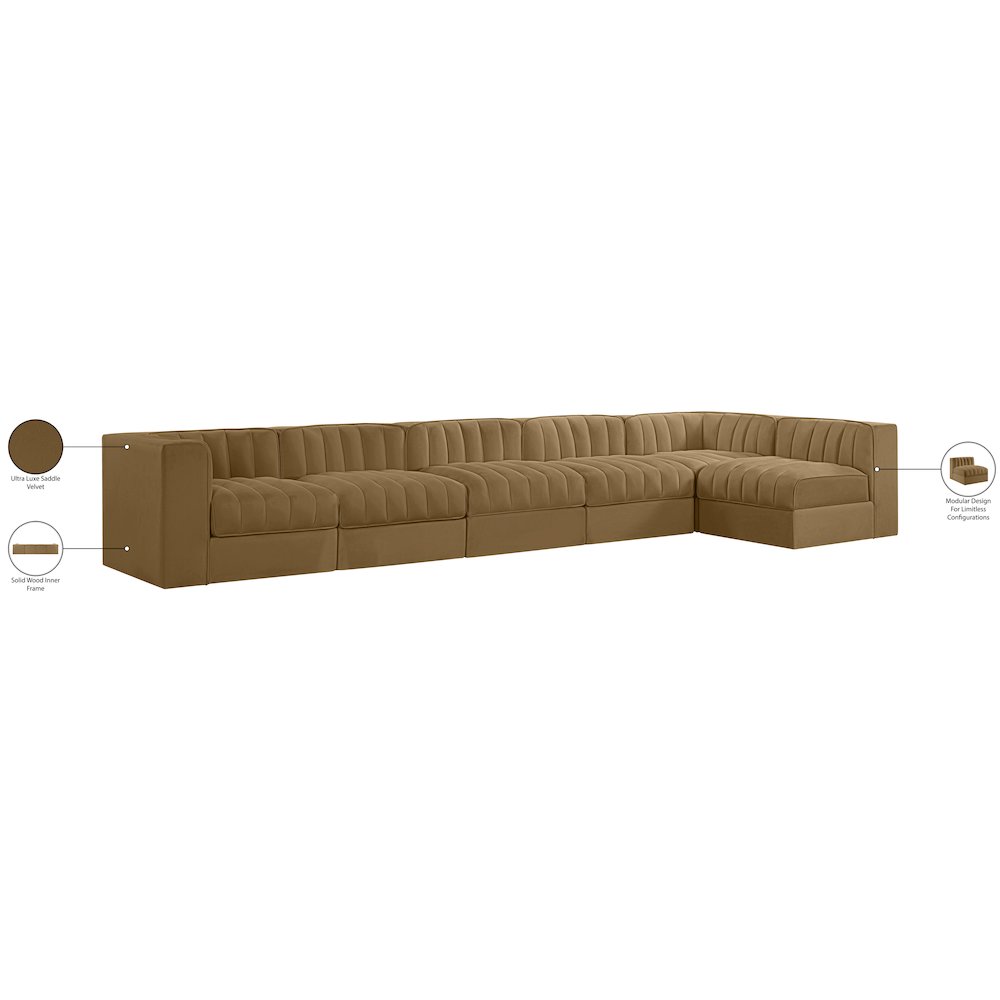 Rummi Saddle Velvet Performance Fabric Upholstered 6pc. Modular Sectional