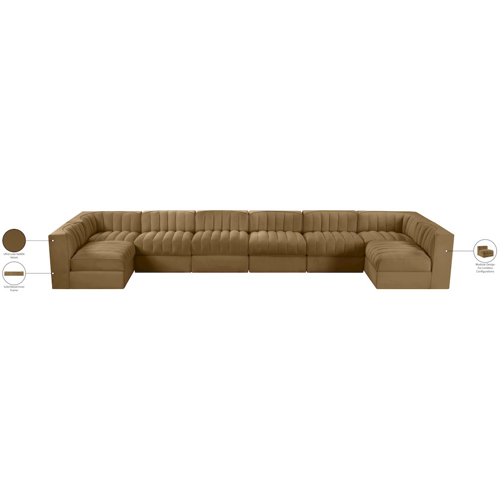 Rummi Saddle Velvet Performance Fabric Upholstered 8pc. Modular Sectional