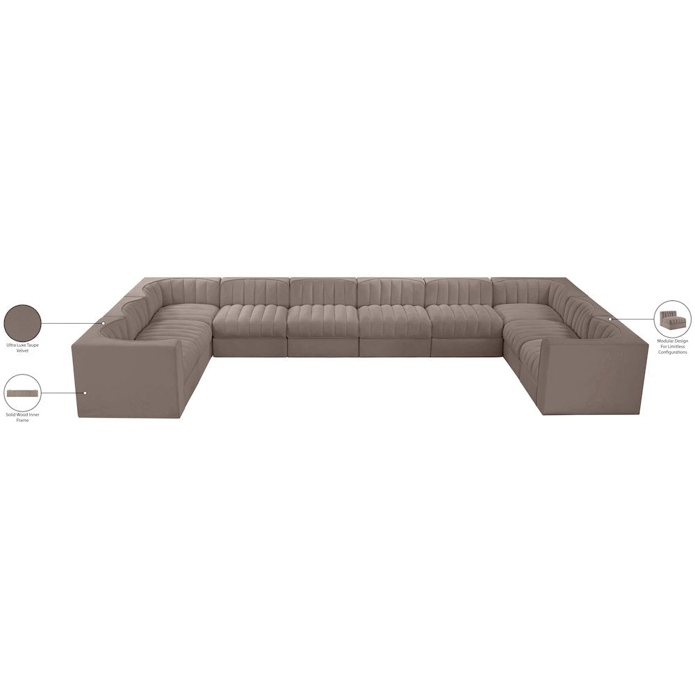 Rummi Taupe Velvet Performance Fabric Upholstered 10pc. Modular Sectional