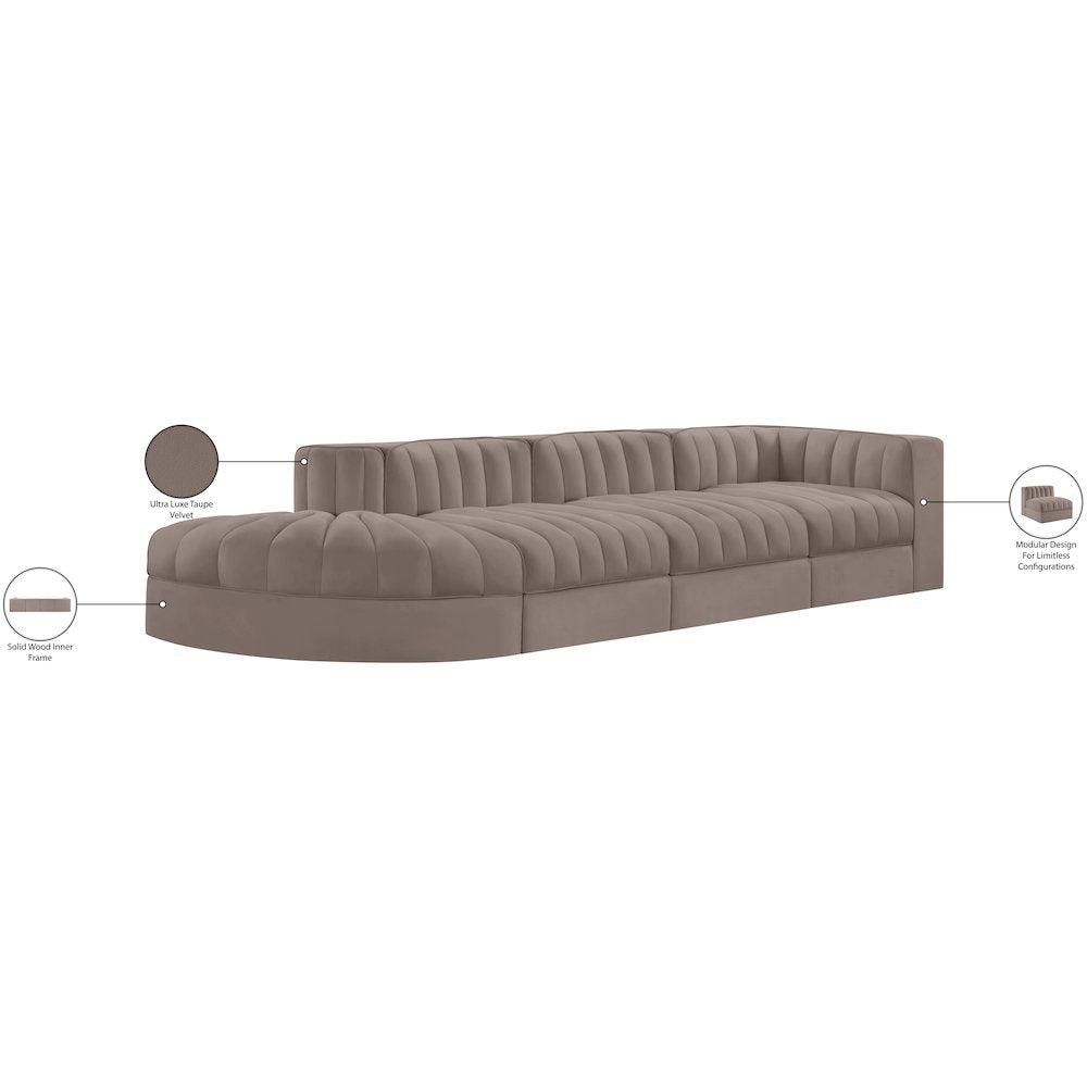 Rummi Taupe Velvet Performance Fabric Upholstered 4pc. Modular Sectional