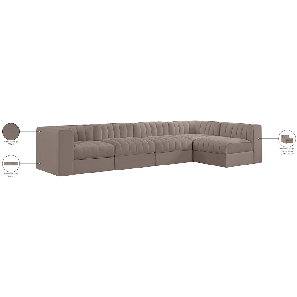 Rummi Taupe Velvet Performance Fabric Upholstered 5pc. Modular Sectional