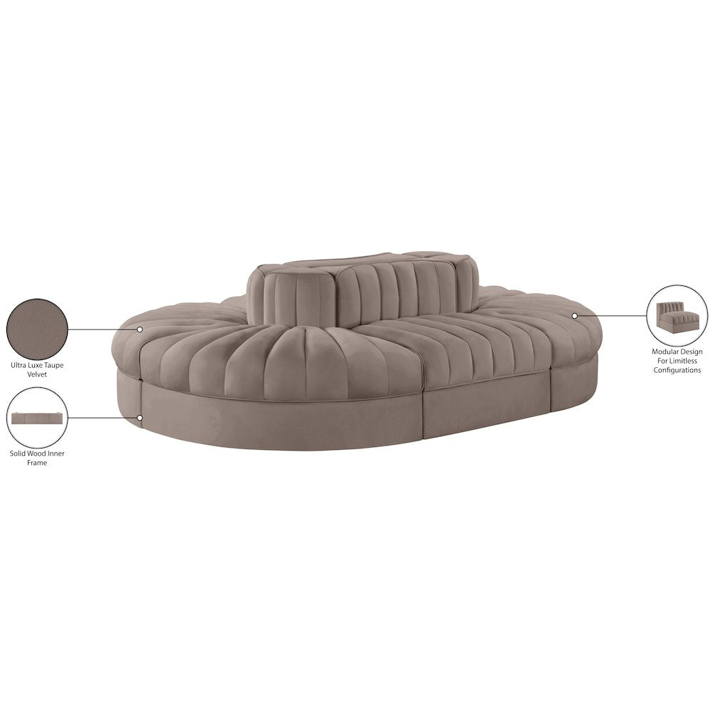 Rummi Taupe Velvet Performance Fabric Upholstered 6pc. Modular Sectional