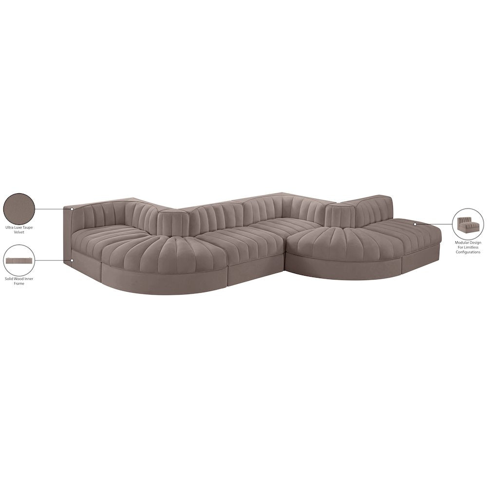 Rummi Taupe Velvet Performance Fabric Upholstered 6pc. Modular Sectional