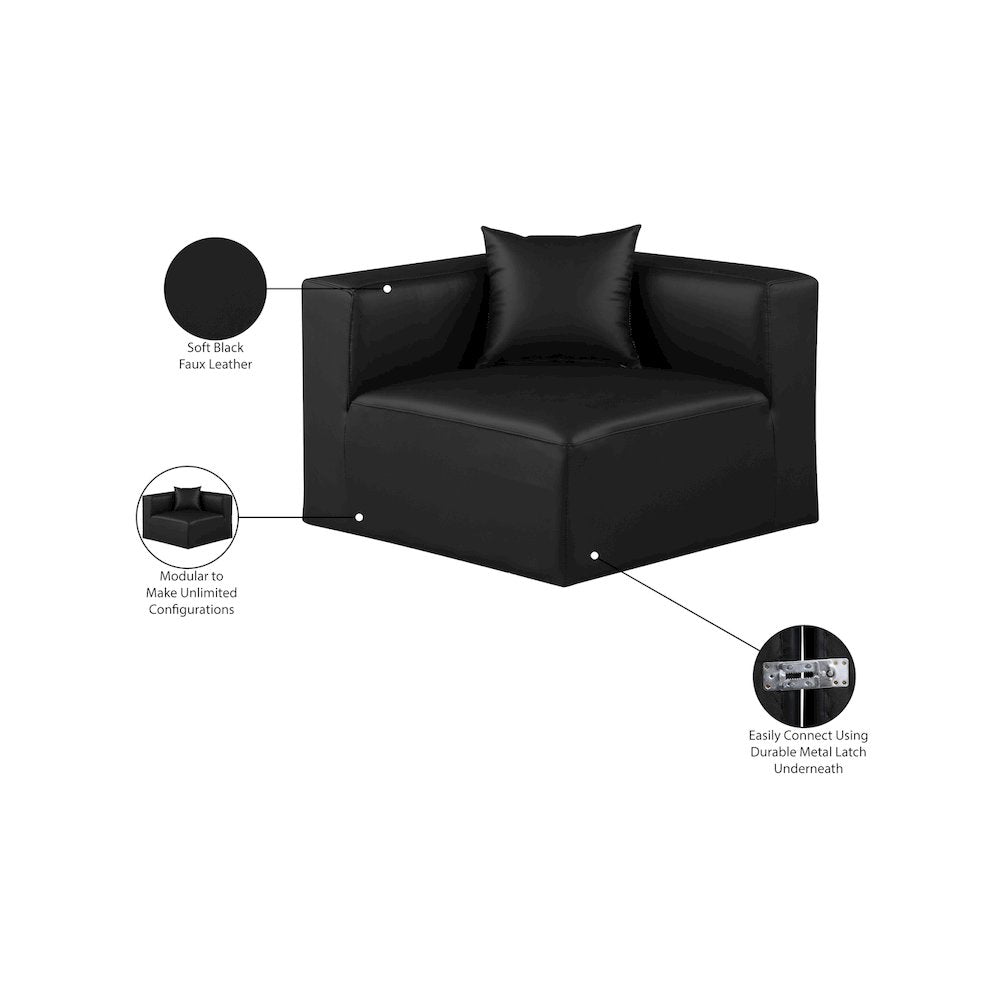 Cube Black Vegan Leather Corner Chair
