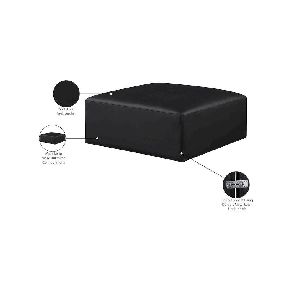 Cube Black Vegan Leather Ottoman