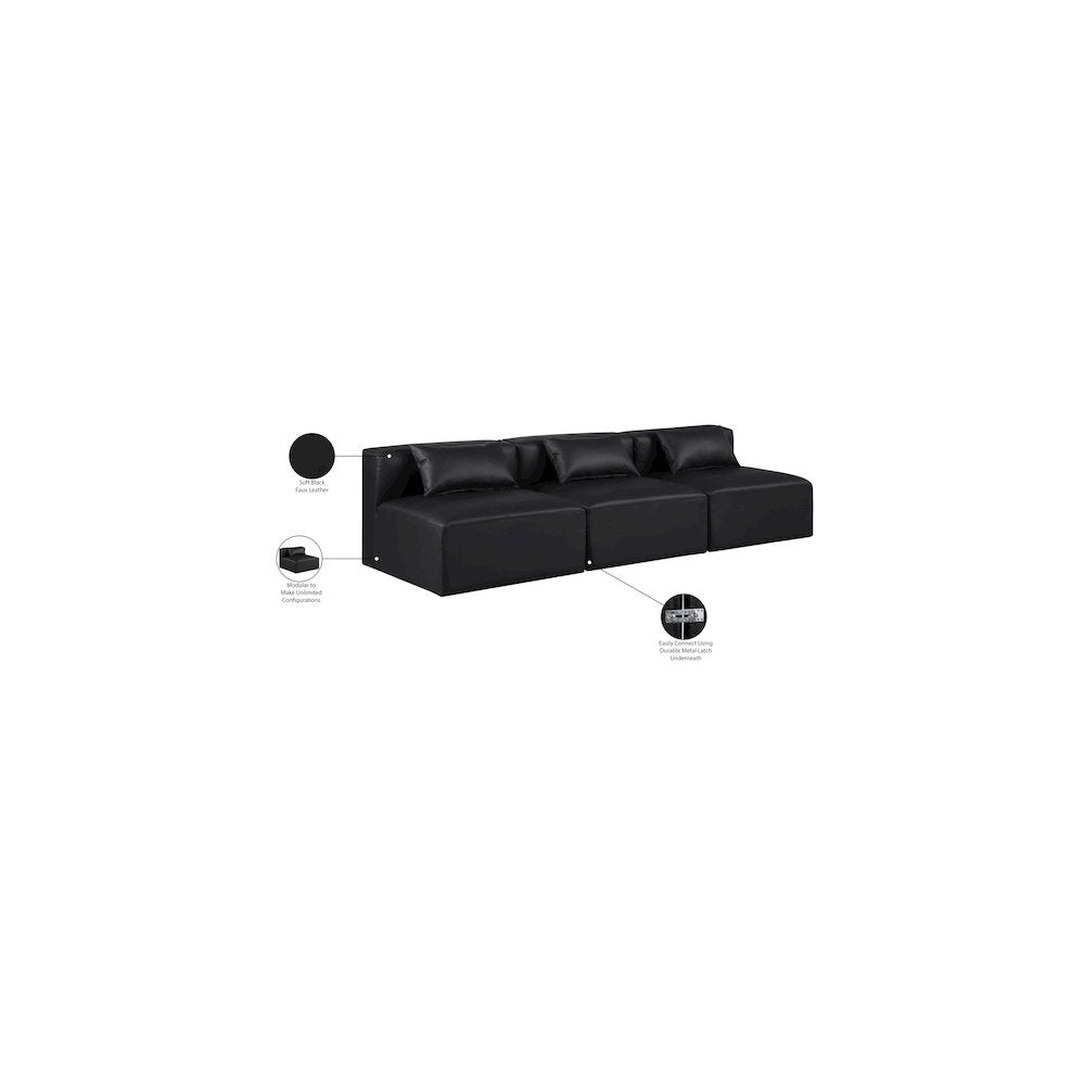 Cube Black Vegan Leather Modular Sofa