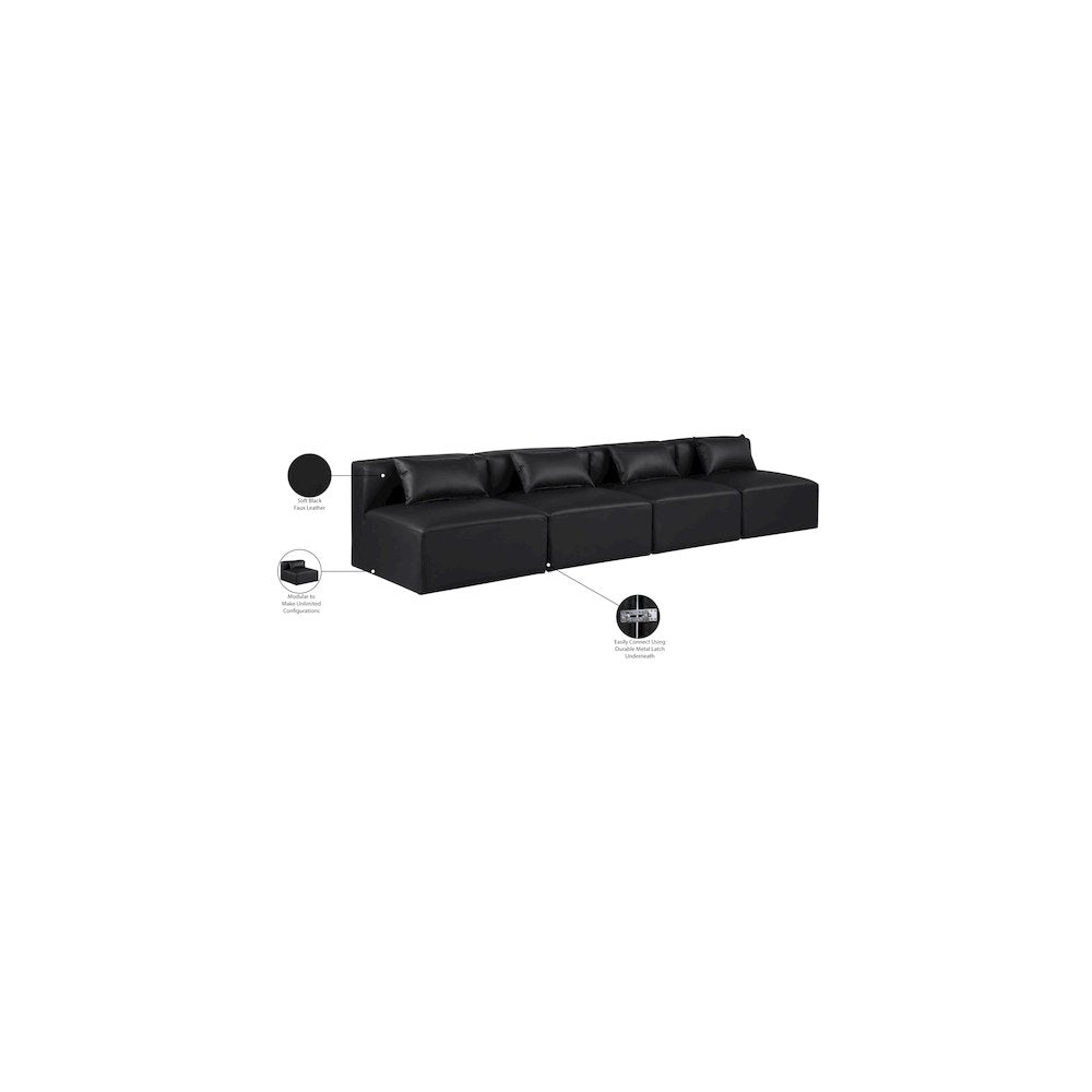 Cube Black Vegan Leather Modular Sofa