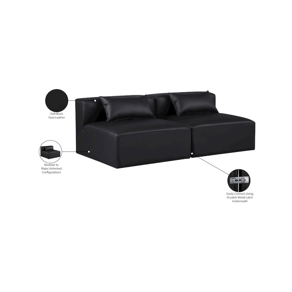 Cube Black Vegan Leather Modular Sofa