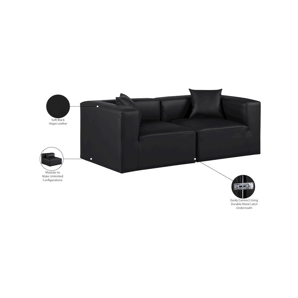 Cube Black Vegan Leather Modular Sofa
