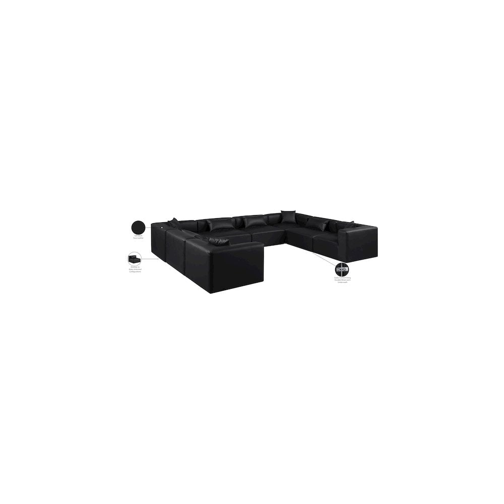 Cube Black Vegan Leather Modular Sectional
