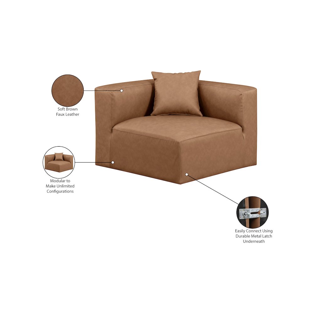 Cube Brown Vegan Leather Corner Chair