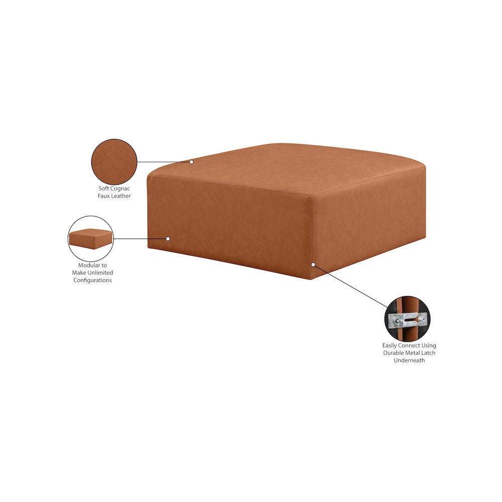 Cube Cognac Vegan Leather Ottoman