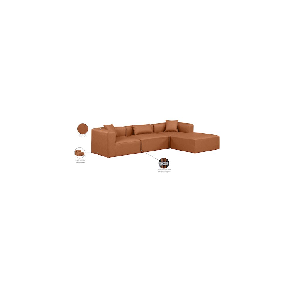 Cube Cognac Vegan Leather Modular Sectional