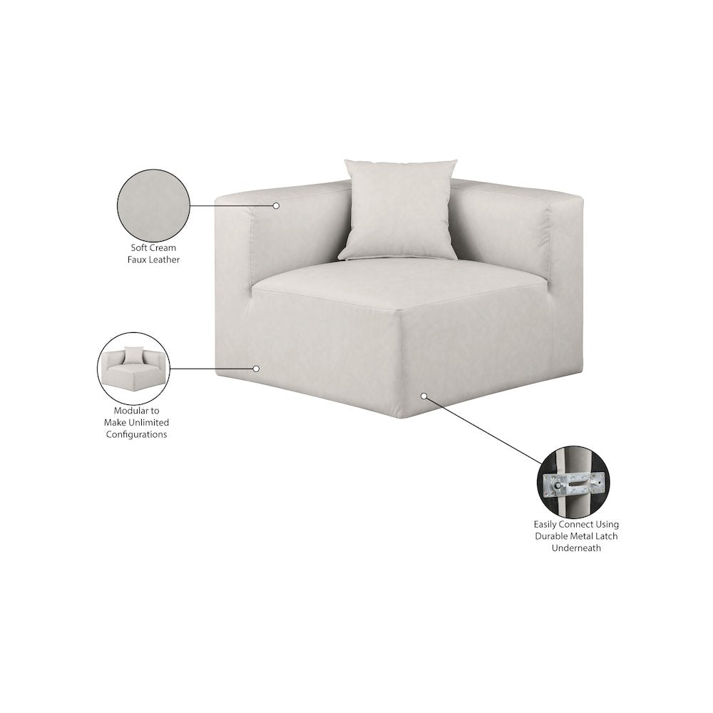 Cube Cream Vegan Leather Corner Chair