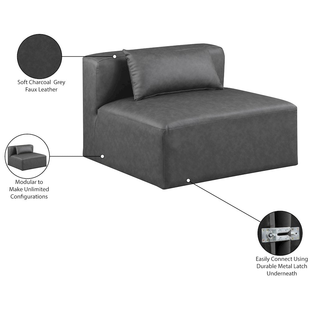 Cube Charcoal Grey Vegan Leather Armless Chair