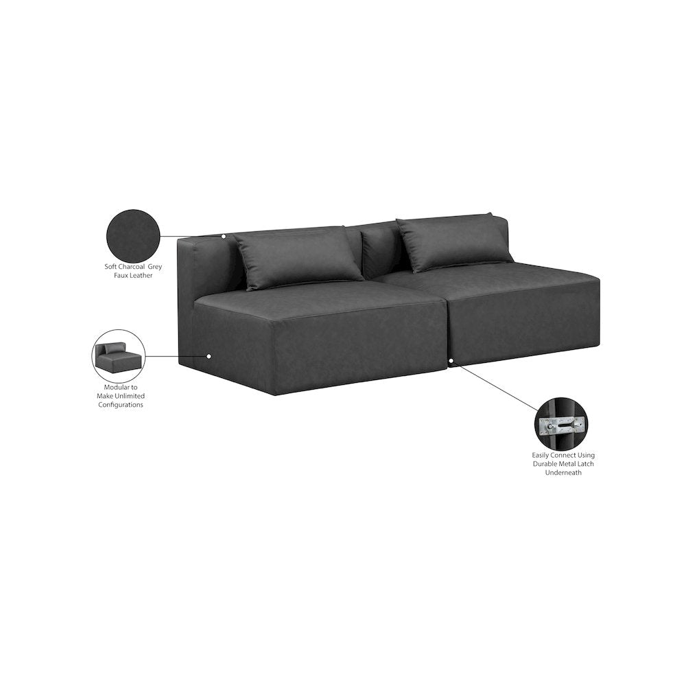 Cube Charcoal Grey Vegan Leather Modular Sofa