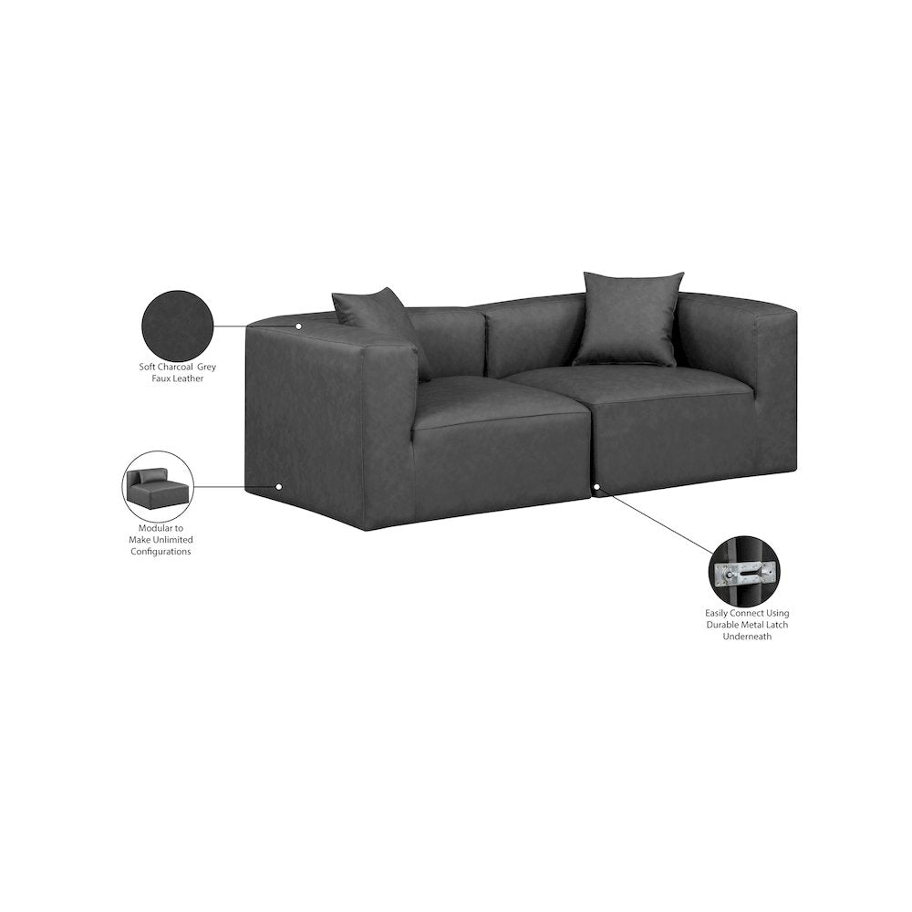 Cube Charcoal Grey Vegan Leather Modular Sofa