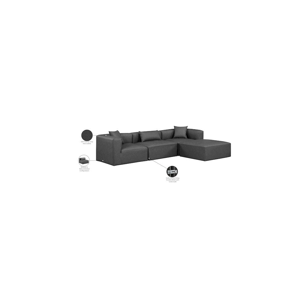 Cube Charcoal Grey Vegan Leather Modular Sectional