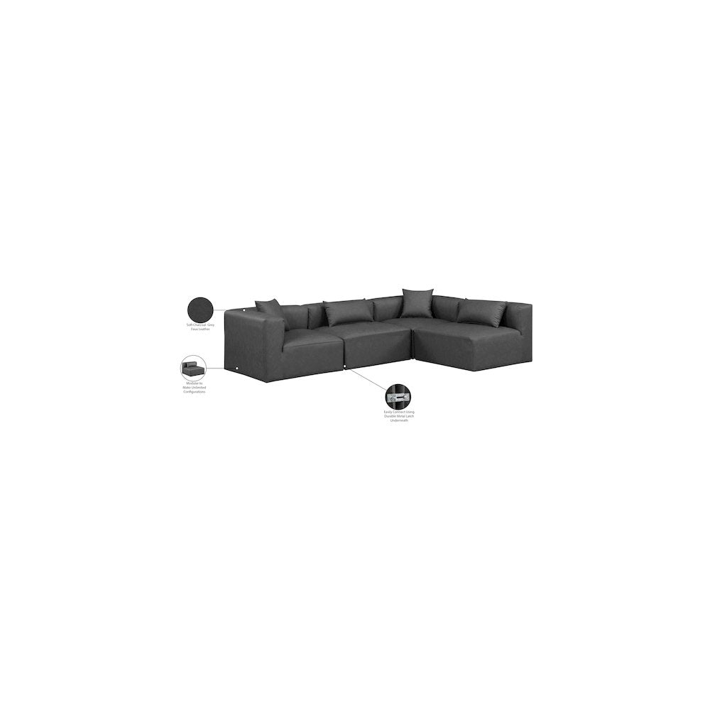 Cube Charcoal Grey Vegan Leather Modular Sectional
