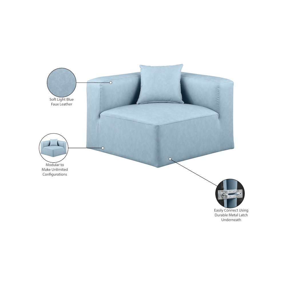 Cube Light Blue Vegan Leather Corner Chair