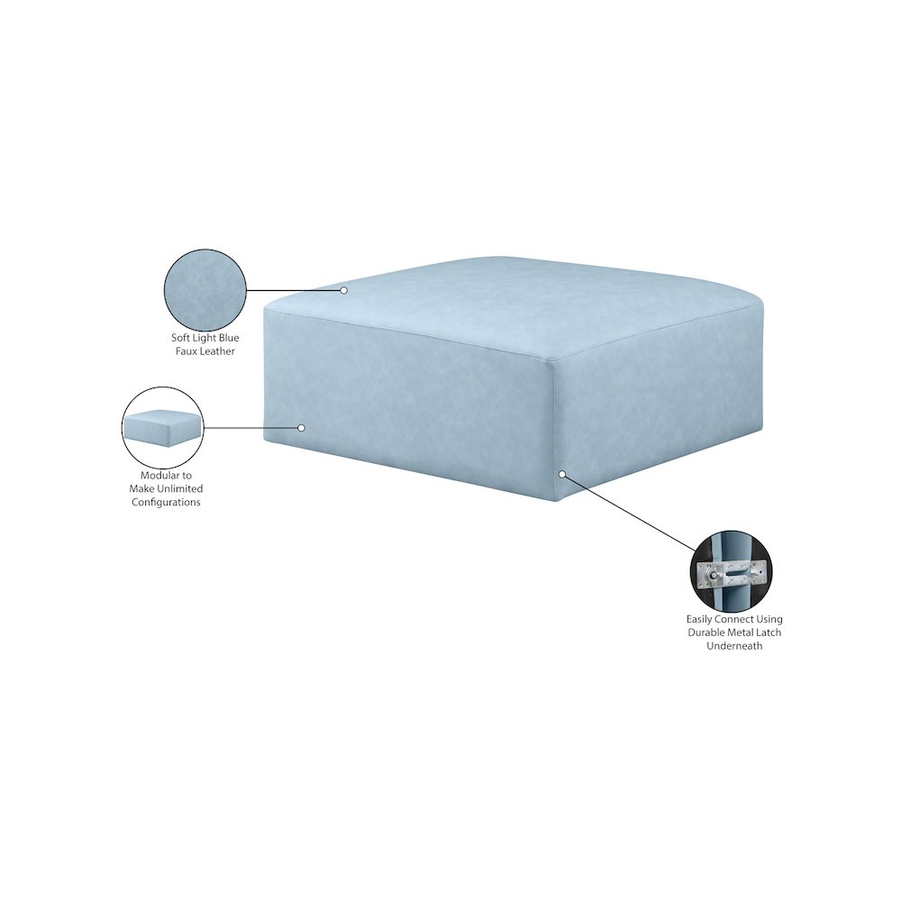 Cube Light Blue Vegan Leather Ottoman