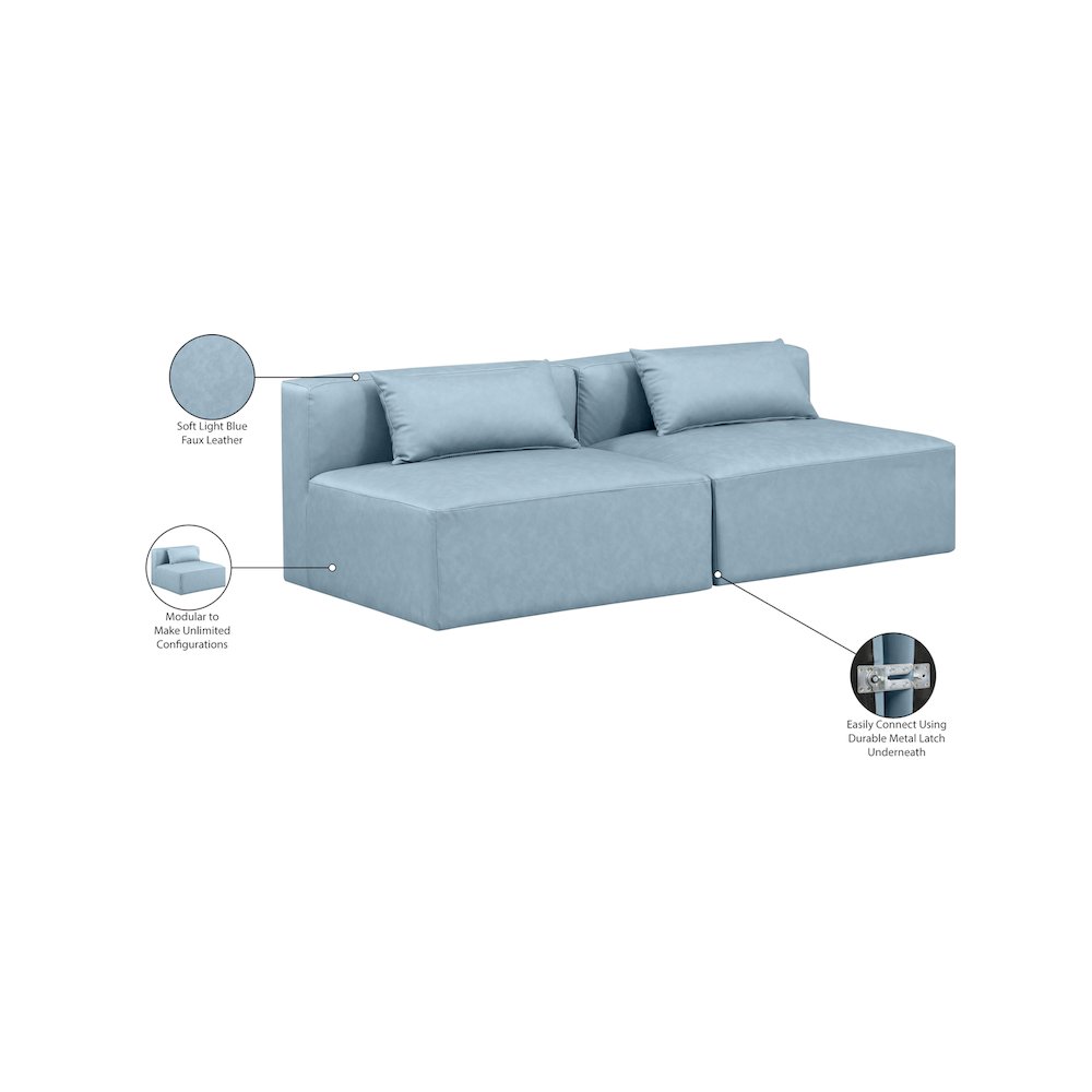 Cube Light Blue Vegan Leather Modular Sofa