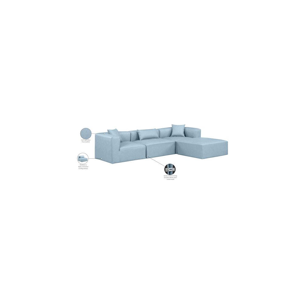 Cube Light Blue Vegan Leather Modular Sectional
