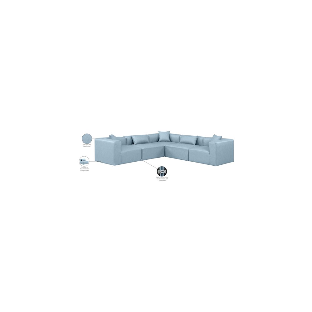 Cube Light Blue Vegan Leather Modular Sectional