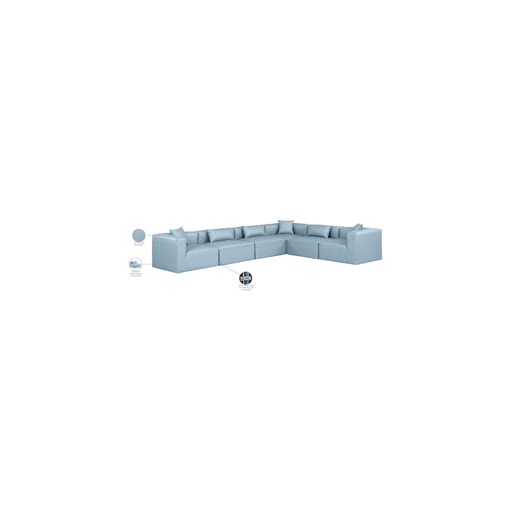 Cube Light Blue Vegan Leather Modular Sectional
